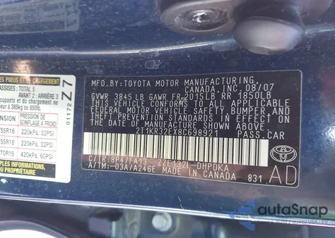 2008 Toyota Matrix из США, поврежденный, VIN 2T1KR32EX8C698921